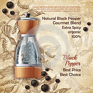 Vector promo banner of black pepper natural spice