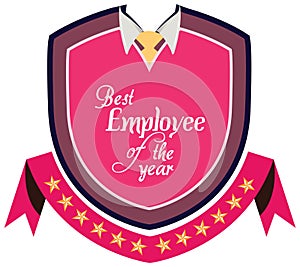 Vector promo label of best employee service award of the year.