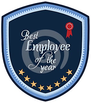 Vector promo label of best employee service award of the year.