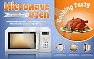 Vector promotion banner with white microwave oven