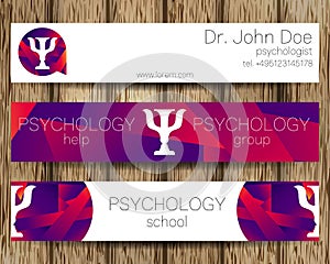 Vector Psychology Web banner design background or header Templates. Psi logo