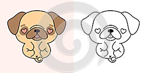 Vector Pug Puppy Multicolored and Black and White. Beautiful Clip Art Dog.