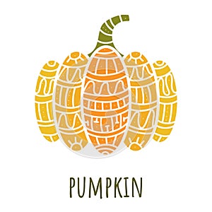 Vector pumpkin with a handmade mandala ornament, for print or design, can be the logo of a vegan restaurant, eco friendly store,