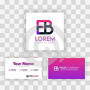 Vector Purple Modern Creative. Clean Business Card Template Concept. BE Letter logo Minimal Gradient Corporate. EB Company Luxury