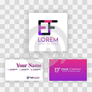 Vector Purple Modern Creative. Clean Business Card Template Concept. FE Letter logo Minimal Gradient Corporate. EF Company Luxury