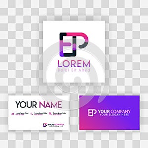 Vector Purple Modern Creative. Clean Business Card Template Concept. PE Letter logo Minimal Gradient Corporate. EP Company Luxury