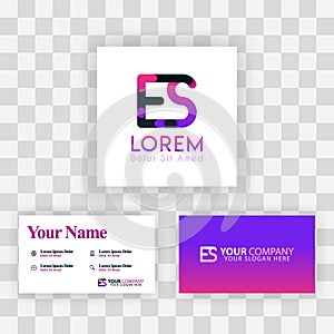 Vector Purple Modern Creative. Clean Business Card Template Concept. SE Letter logo Minimal Gradient Corporate. ES Company Luxury