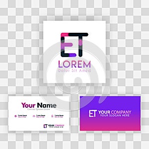 Vector Purple Modern Creative. Clean Business Card Template Concept. TE Letter logo Minimal Gradient Corporate. ET Company Luxury