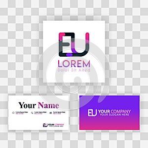 Vector Purple Modern Creative. Clean Business Card Template Concept. UE Letter logo Minimal Gradient Corporate. EU Company Luxury