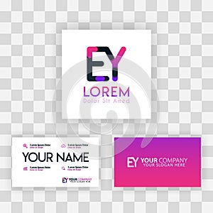 Vector Purple Modern Creative. Clean Business Card Template Concept. YE Letter logo Minimal Gradient Corporate. EY Company Luxury