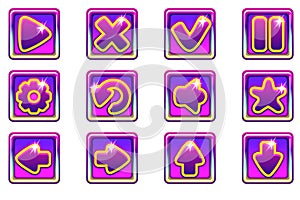 Vector purple square collection set glass buttons for Ui