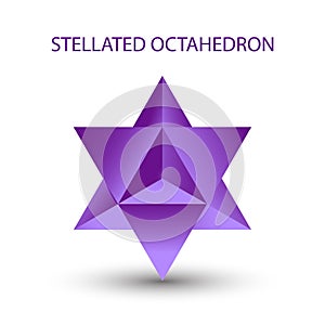 Vector purple Stellated Octahedron, also called Stella octangula, and Polyhedra Hexagon, geometric polyhedral compounds photo