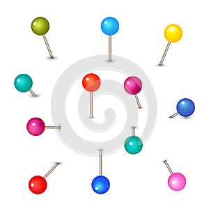 Vector pushpins isolated on white background. Push pins for map