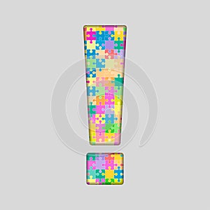 Vector Puzzle Jigsaw Colored Exclamation Mark.