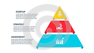 Vector pyramid infographic with 3 options. Business presentation template