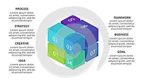 Vector pyramid square infographic, chart diagram, square chart presentation. Business graph concept with 7 parts