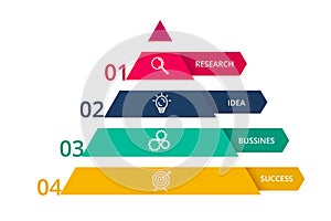 Vector pyramid up arrows infographic, diagram chart, triangle graph presentation. Business timeline concept with 4 parts