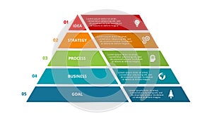 Vector pyramid up arrows infographic, diagram chart, triangle graph presentation. Business timeline concept with 5 parts