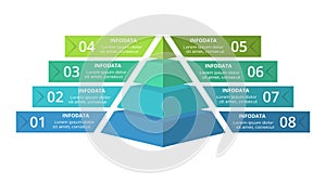 Vector pyramid up arrows infographic, diagram chart, triangle graph presentation. Business timeline concept with 8 parts