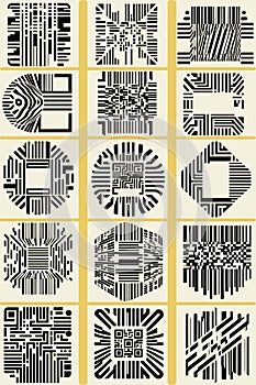 Vector QR Code and Barcode Mega-Set (15 works). Ornamental QR Code and Barcode Stamps and Badges