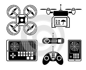 Vector quadrocopter or drone icon set