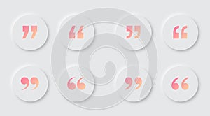 Vector Quotation Mark Icons Set With Neomorphism Style photo