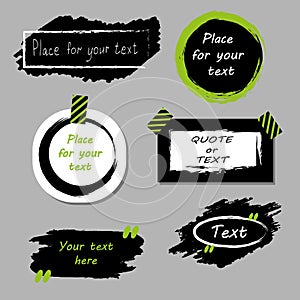 Vector quote boxes collection. Hand drawn frames, square, rectangle and round speech bubbles. Grunge brush strokes