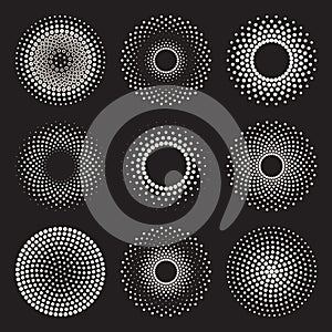 Vector Radial Gradient Halftone Sunburst Circle Shape Stippling Design Elements