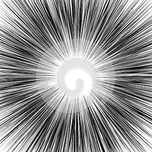 Vector radial lines. Concept of speed, movement, black color. Design elements manga, cartoon, comics. Isolated background.
