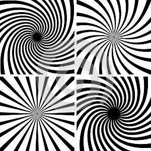 Vector radial spiral vortex swirl, Comic stripes twist hypnosis spiral rays