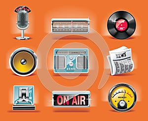 Vector radio icon set (orange background)