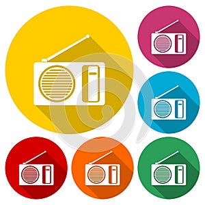 Vector radio icons set with long shadow