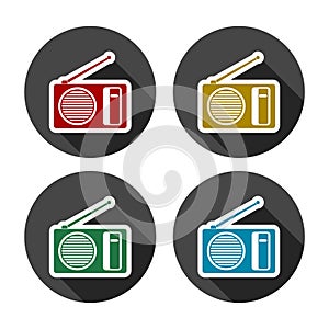 Vector radio icons set with long shadow
