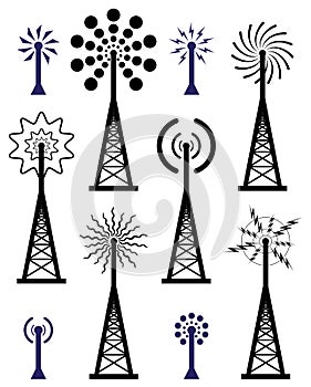 vector radio tower and wave broadcast symbols and