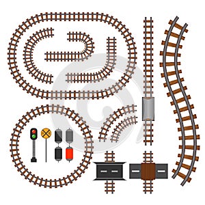 Vector railroad and railway tracks construction elements