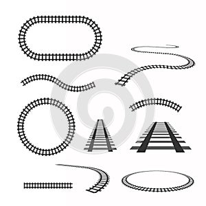 Vector rails set. Railways on white background. Railroad tracks.