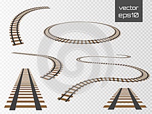 Vector rails set. Railways on white background. Railroad tracks.