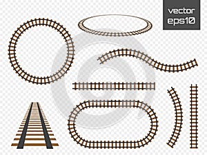 Vector rails set. Railways on white background. Railroad tracks. photo