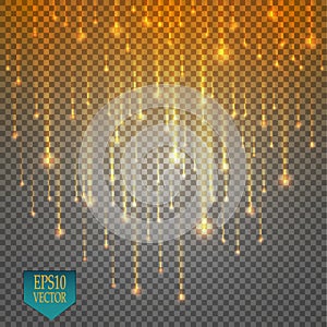 Vector rain comets on transparent background. Lights. Magic concept. Vector white glitter wave abstract