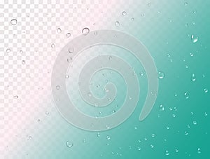Vector rain pattern on transparent background. Pure realistic water drops on window glass surface
