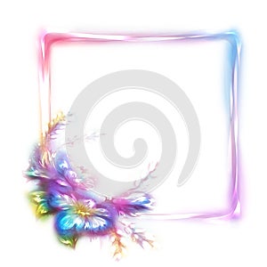 Vector rainbow frame with flower in corner on white background