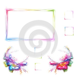 Vector rainbow frame with flower in corner on white background