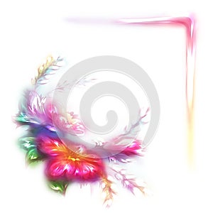 Vector rainbow frame with flower in corner on white background