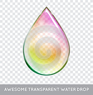 Vector Rainbow Water Drop. Transparent Realistic Design