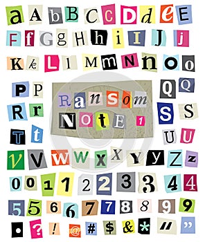 Vector Ransom Note #1- Cut Paper Letters, Numbers, Symbols