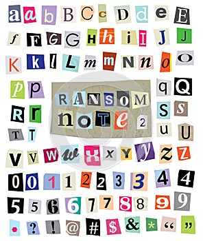 Vector Ransom Note #1- Cut Paper Letters, Numbers, Symbols photo