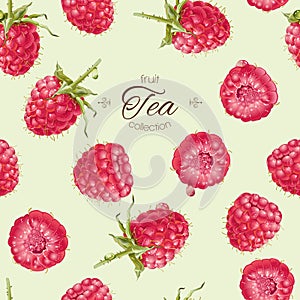 Vector raspberry tea seamless pattern.