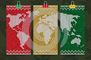 Vector rastafari world map business cards set knitting photo