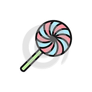 Vector rattle, lollipop, candy flat color icon.