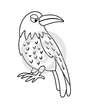 Vector raven outline. Halloween black and white icon. Funny autumn all saints eve illustration with animal. Samhain party coloring